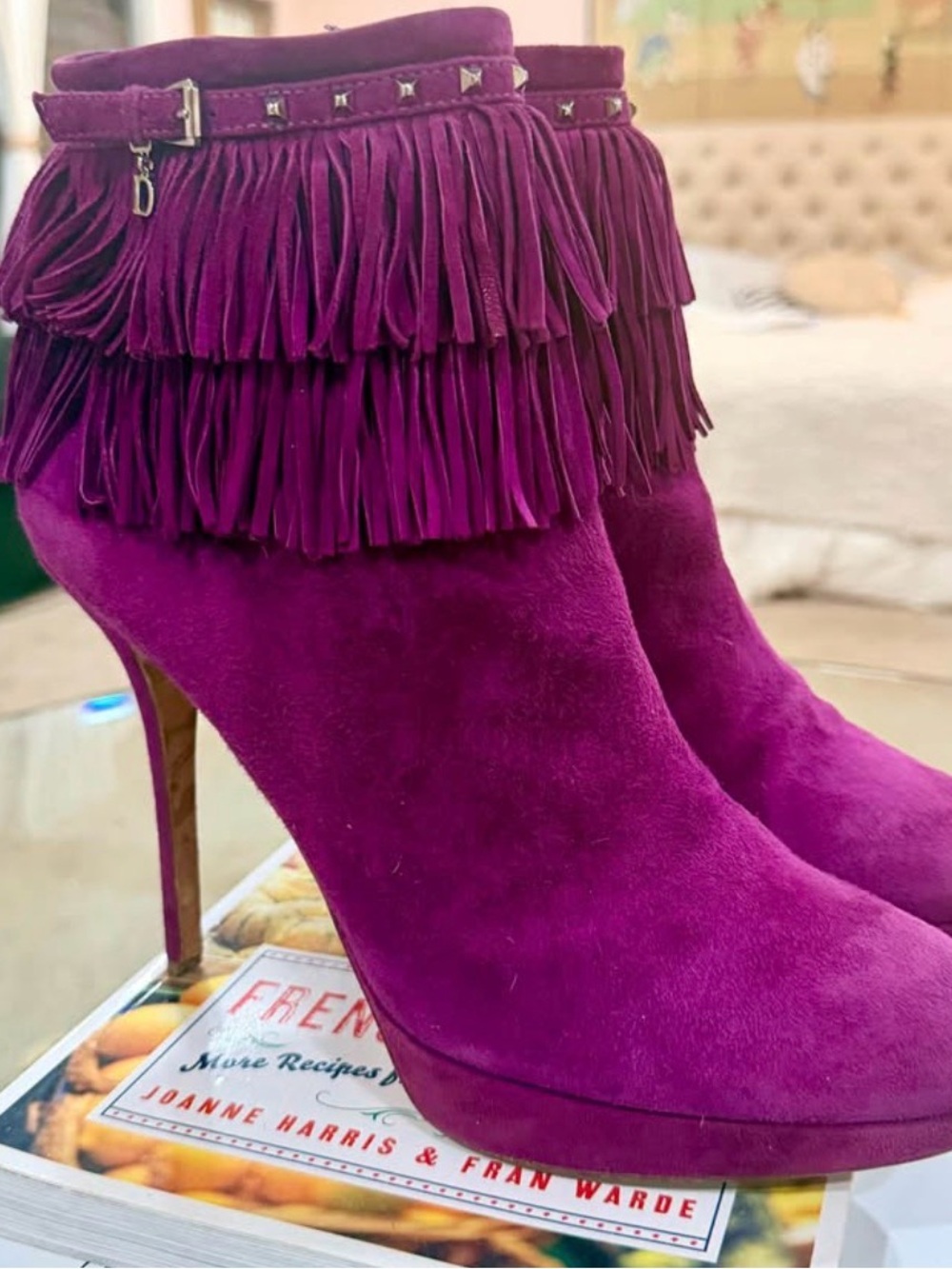 Christian Dior Purple Suede Fringe Booties EU 42 - Picture 2 of 6